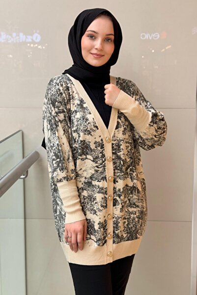 Ghisa كارديجان تريكو مزين بنقشة شجرة وتفاصيل من الفرو