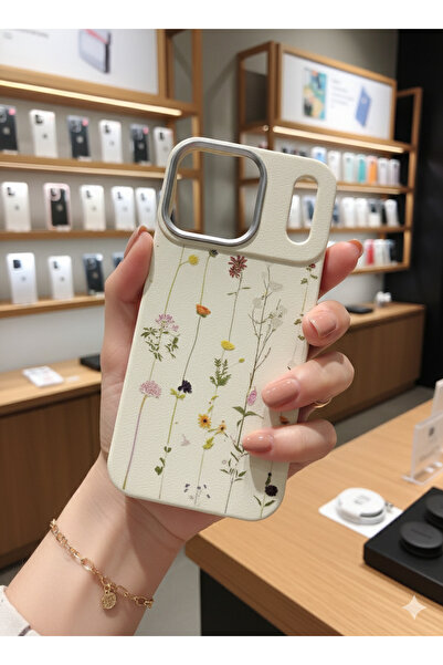 OVADA İPhone 17 Pro Max Uyumlu kamera koruma çıkıntılı sarmaşık çiçek desenli...