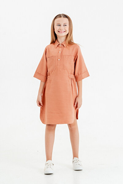 GİYİCEM TEKSTİL Girl's Basic Colored Linen Dress 2967