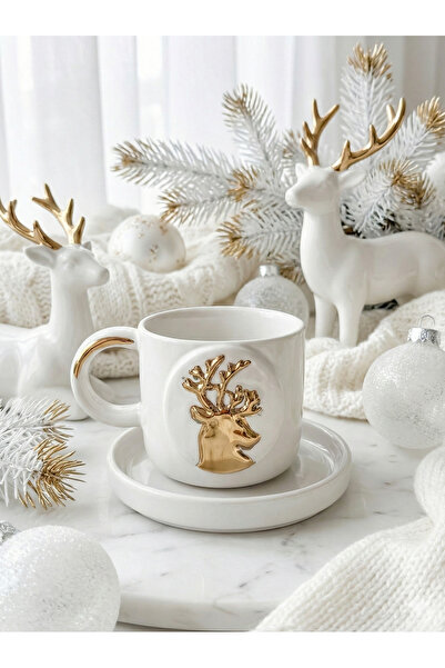 Deniz Kızı Seramik كوب سيراميك مصنوع يدويًا على شكل غزال ذهبي / كوب الغزال