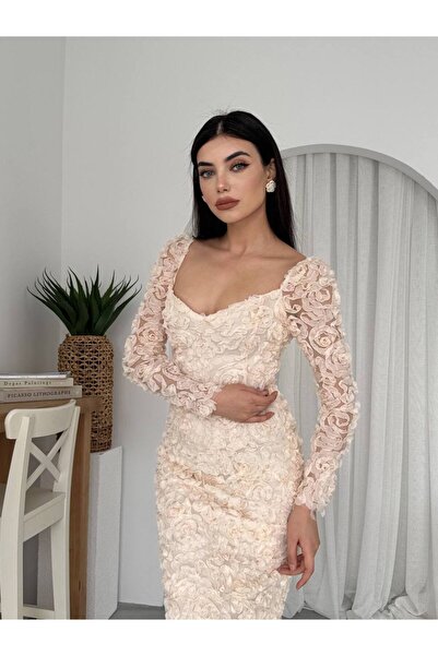 Karteks Çiçekli Kabartma 3Boyutlu Elbise