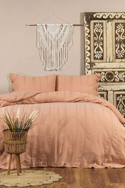 Elart Tiara Bedding Set Double Size Fitted Sheet 100% Cotton Ranforce with Wooden Buttons (200X220