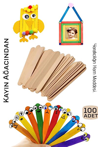 Transformacion عصي لعب خشبية معقمة قابلة للطلاء 100 قطعة ذات ملمس ناعم ومتينة 14 سم 722592