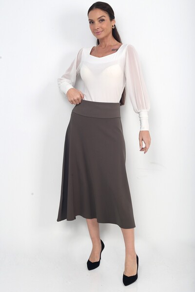 By Saygı Women's Full Stretch Fabric Diagonal Midi Bell Skirt