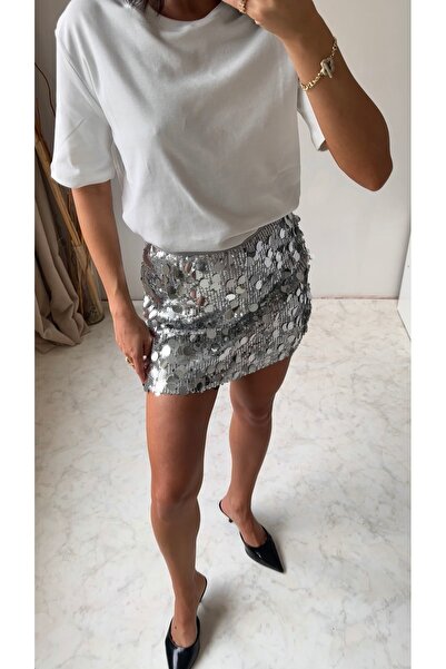 SANX Glma silver Pullu Etek