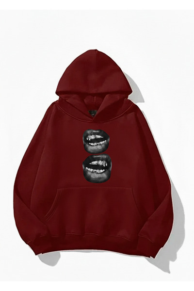 Mayer Butik Unisex Γυναικείο/Ανδρικό φούτερ με στάμπα στα χείλη και κουκούλα ...