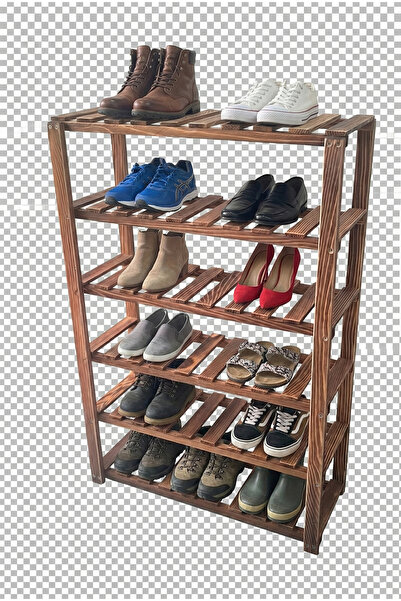 Sedefira Ahşap Ayakkabılk, 5 Raflı Ahşap Düzenleyici, Doğal Ahşap 6 Katlı Dek...