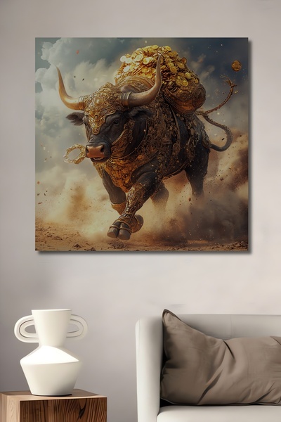 Teona Ahşap Artă abstractă cu aspect de pictură în ulei, cu taur încărcat cu aur