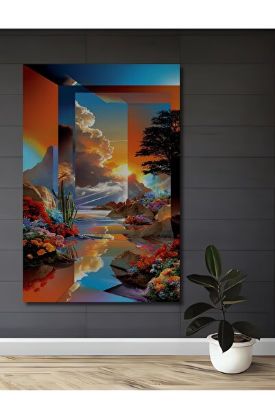 Teona Ahşap Tablou decorativ din lemn cu aspect de pictură în ulei, cu peisaj...