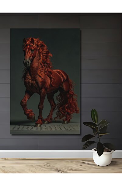 Teona Ahşap Ξύλινο διακοσμητικό τραπέζι με ελαιογραφία αλόγου με φλόγες