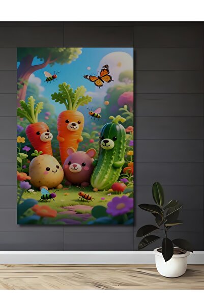 Teona Ahşap Tablou decorativ din lemn cu legume și insecte adorabile, cu aspe...