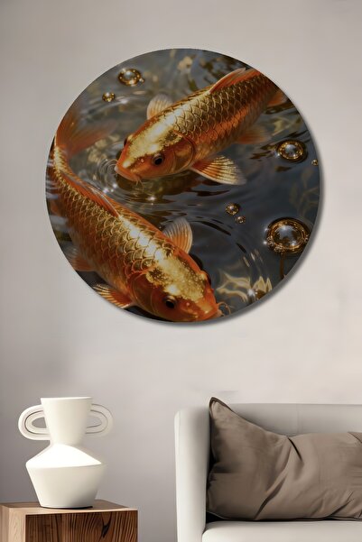 Teona Ahşap Pește Koi auriu cu model Tablou decorativ din lemn cu aspect de p...