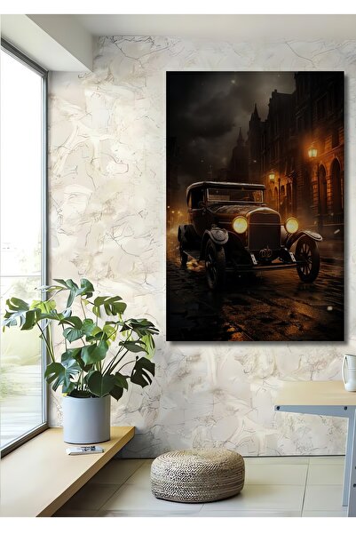 Teona Ahşap Tablou decorativ din lemn cu aspect de acuarelă, cu mașini clasic...