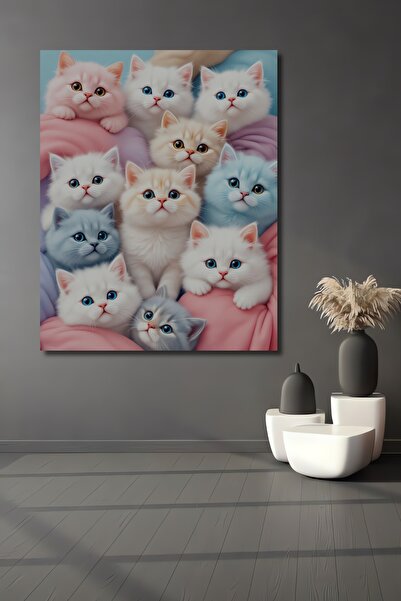 Teona Ahşap Χαριτωμένα γατάκια με εφέ παστέλ, ξύλινο διακοσμητικό τραπέζι