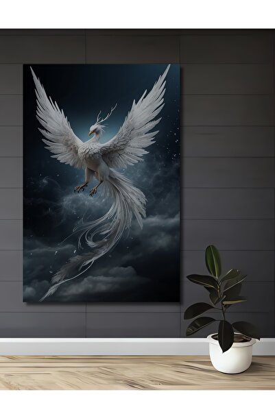 Teona Ahşap Beyaz Tüylü Efsanevi Anka Kuşu Yağlı Boya Görünümlü Dekoratif Ahş...