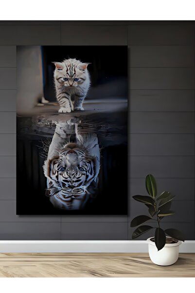 Teona Ahşap Ξύλινο διακοσμητικό τραπέζι με εμφάνιση ακουαρέλας Cat Tiger Tran...