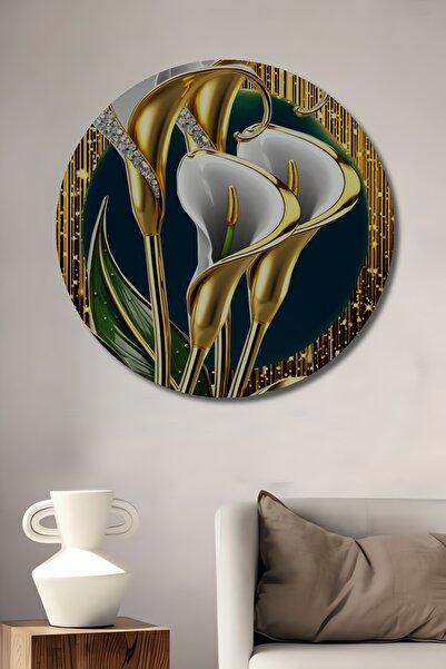 Teona Ahşap Strălucirea Crinului Aurit Pictură de Artă Digitală Tablou Rotund...