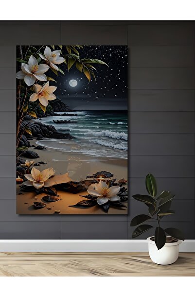 Teona Ahşap Lumina lunii Flori de pe malul mării Tablou decorativ din lemn cu...