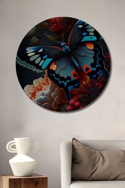 Teona Ahşap Pictură decorativă rotundă de perete, cu model magic de fluturi ș...