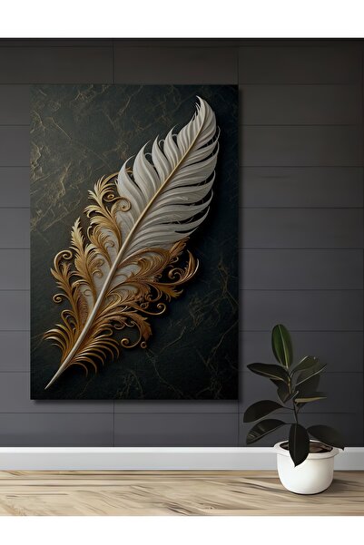 Teona Ahşap Masă decorativă din lemn cu aspect de pene albe aurite