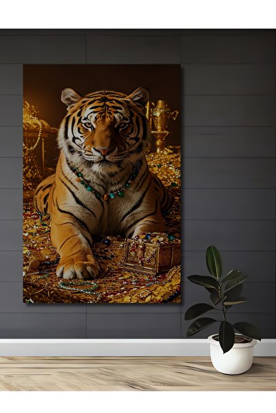 Teona Ahşap Asil Kaplan Zenginlik Tablosu Yağlı Boya Görünümlü Soyut Sanat De...