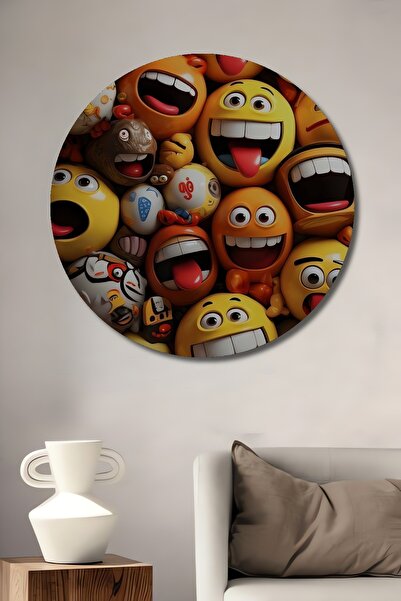 Teona Ahşap Fețe cu emoji, pictură decorativă din lemn cu aspect de pictură î...