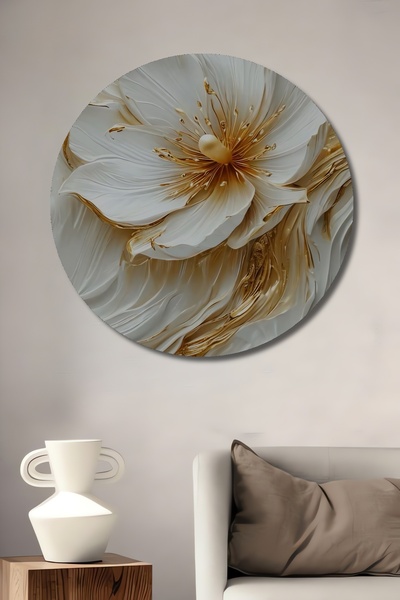 Teona Ahşap Tablou decorativ din lemn cu aspect de acuarelă, cu lotus alb și ...