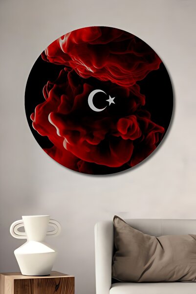 Teona Ahşap Drapelul Turciei cu model Artă abstractă cu aspect de fum roșu Pi...