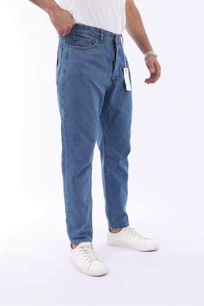 fashionistanbul Men's Boyfriend Jean Pants Comfortable Fit Casual Street Style Medium Blue Denim Trousers