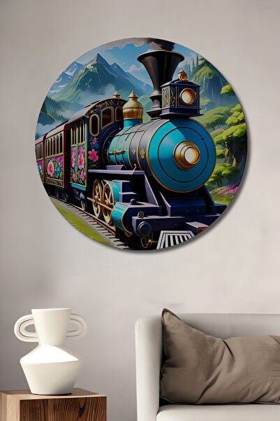 Teona Ahşap Trenul cu aburi din poveste, pictură decorativă pe lemn cu aspect...