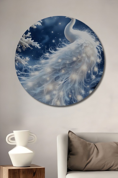 Teona Ahşap Pictură decorativă din lemn cu artă abstractă cu păun alb magic, ...