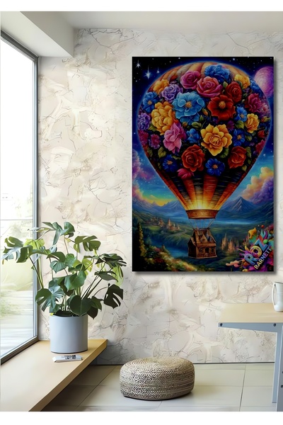 Teona Ahşap Tablou decorativ din lemn cu aspect de pictură în ulei cu baloane...