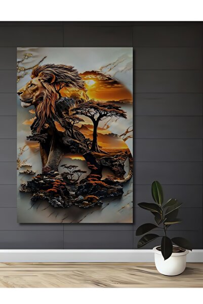 Teona Ahşap Pictură decorativă din lemn cu peisaj de pădure cu lei și aspect ...