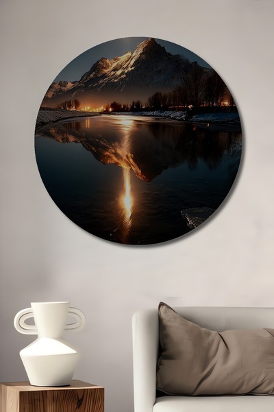 Teona Ahşap Peisaj montan cu lumina lunii magică, aspect de acuarelă, tablou ...