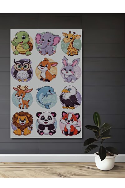 Teona Ahşap Tablou din lemn cu aspect de acuarelă, colecție de animale drăguțe