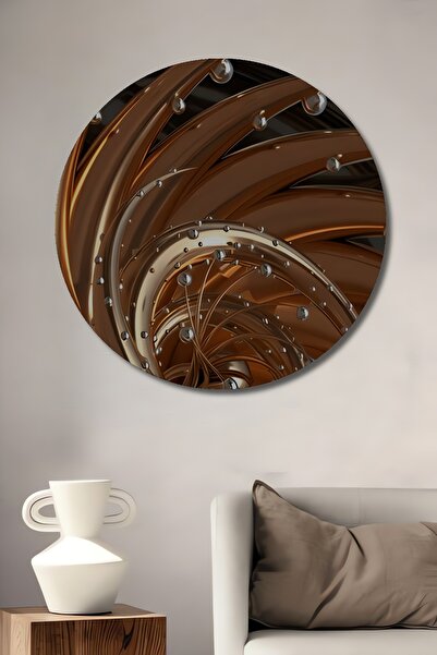 Teona Ahşap Pictură decorativă rotundă de perete din lemn, cu spirală aurie, ...