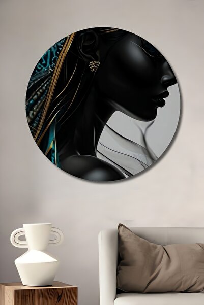 Teona Ahşap Tablou decorativ din lemn cu aspect de pictură în ulei, auriu neg...