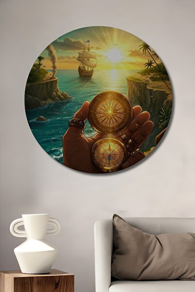 Teona Ahşap Pictură decorativă din lemn cu aspect de vopsea în ulei, cu busol...