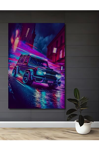 Teona Ahşap SUV-ul strălucitor în orașul neon, pictură decorativă din lemn cu...