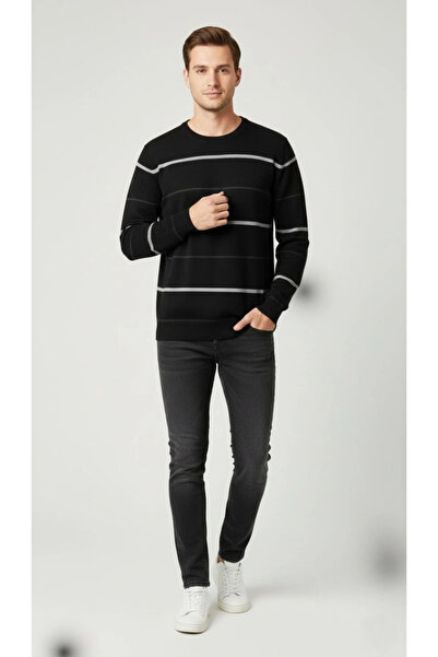 Generic Brand Men's Crew Neck Striped Knitwear Sweater Soft Texture Cotton Th...