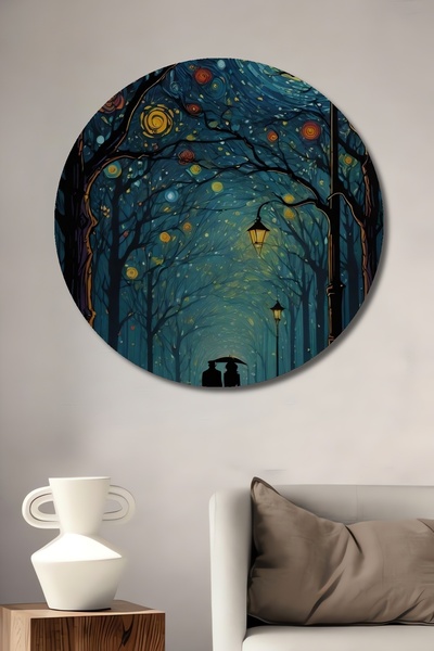 Teona Ahşap Pictură murală rotundă decorativă cu aspect de pictură în ulei, c...