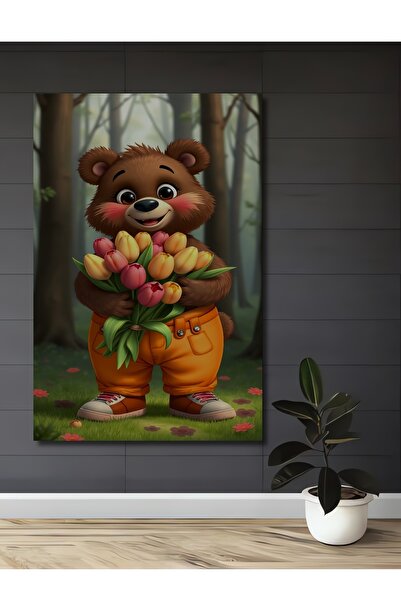 Teona Ahşap Buchet de lalele cu ursuleț plin de drăgălășenie, pictură decorat...