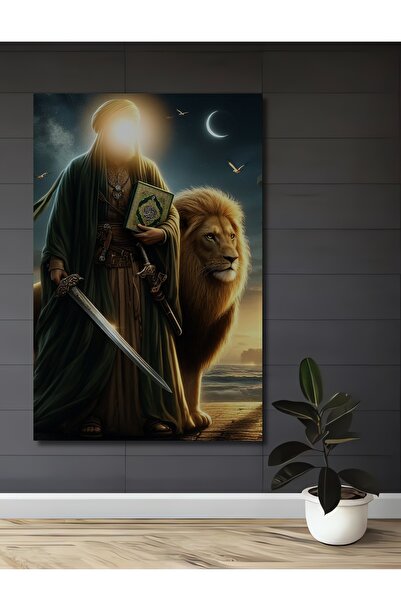 Teona Ahşap Tablou din lemn cu aspect de pictură în ulei, cu figurine de leu ...