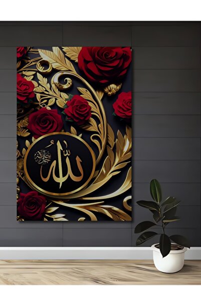 Teona Ahşap Pictură pe lemn cu aspect de ulei, cu trandafir roșu și detalii d...