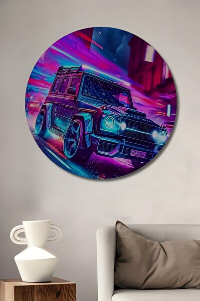 Teona Ahşap SUV-ul strălucitor în orașul neon, pictură decorativă din lemn cu...