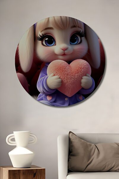 Teona Ahşap Tablou decorativ din lemn cu aspect de acuarelă cu inimă de iepur...