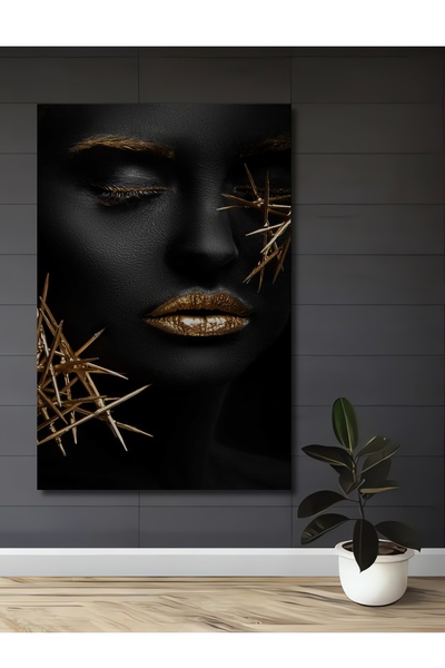 Teona Ahşap Ξύλινο διακοσμητικό τραπέζι με εμφάνιση ελαιογραφίας, με μαύρη γυ...