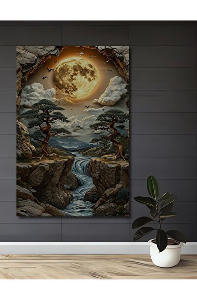 Teona Ahşap Lumina lunii gigantice sub cascadă, copaci cu vedere la peisaj, p...