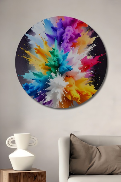 Teona Ahşap Πολύχρωμη Ξύλινη Διακοσμητική Ζωγραφική Μοντέρνας Τέχνης με Εμφάν...