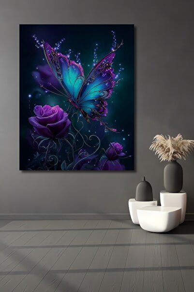 Teona Ahşap Tablou decorativ din lemn cu aspect de pictură în ulei, cu flutur...